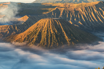 Bromo volcano at sunrise and Foggy in the morning, Indonesia.