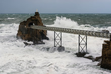 Rocher De La Vierge (rock Of The Virgin) By A Stormy Day In Biarritz, France