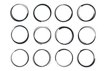 Poster - Hand drawn circles sketch frame template color editable. Rounds scribble line circles symbol vector sign isolated on white background illustration for graphic and web design.