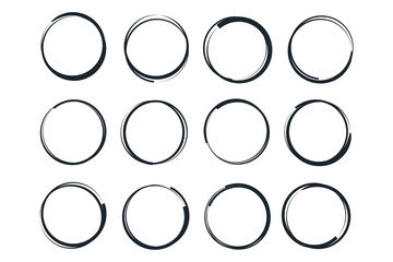 Poster - Hand drawn circles sketch frame template color editable. Rounds scribble line circles symbol vector sign isolated on white background illustration for graphic and web design.