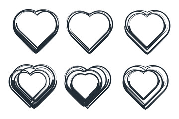Poster - Heart hand drawn grunge icons set template color editable. For poster, wallpaper and Valentine's day. Collection of hearts symbol vector sign isolated illustration for graphic and web design.