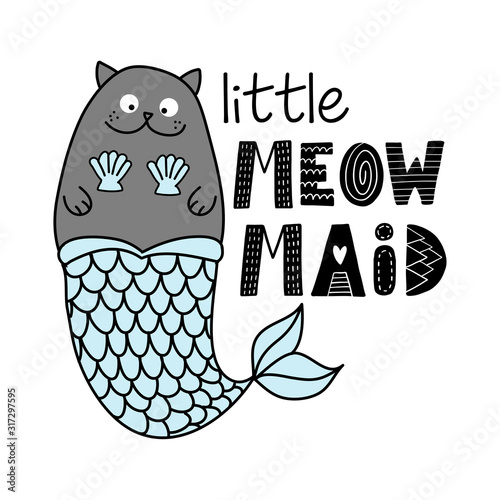 little meowmaid mermaid  doodle character funny hand