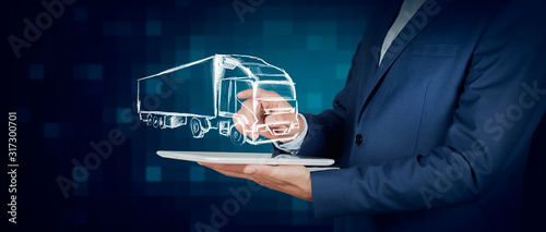 Cuadros en Lienzo man hand tablet touching in truck in screen.