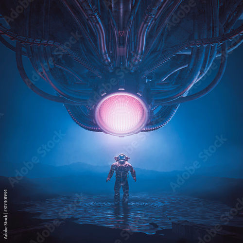 Fotomural My masters voice / 3D illustration of retro science fiction scene showing astron