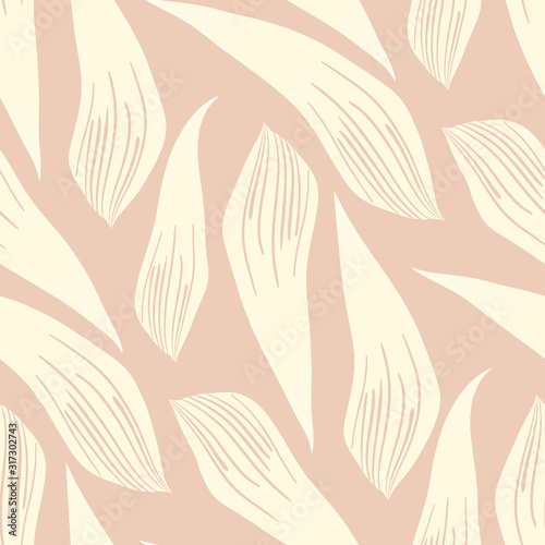 Simple abstract white petals or leaves in hand painted style design. Seamless...