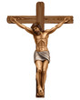 Jesus Christ crucified on the cross. Hand-drawn, artistic image of a wooden cross with the crucified Jesus Christ on a white background.