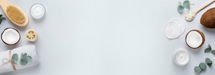 Wall Mural - facial moisturizing cream and bath accessories on gray