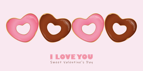 Poster - happy valentine s day heart shaped donuts vector illustration EPS10