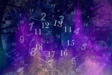 violet background with clock and numbers
