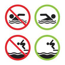 No Swimming And Swimming Allowed Sign Set,