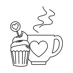 Poster - delicious and fresh cupcake with cup coffee