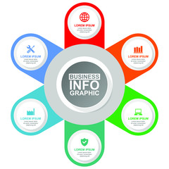 Aufkleber - Business and industry infographic vector template, flat design diagram, web presentation in 6 options