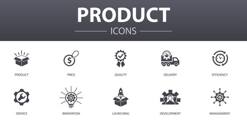 product simple concept icons set. contains such icons as price, quality, delivery, development and m