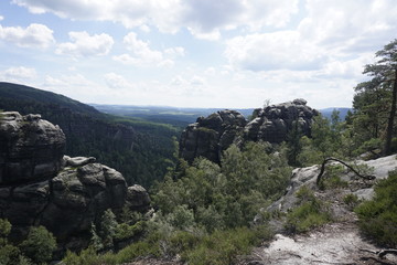 Impressive sandstone rocks on top of the Ruaschengrund, Saxon Switzerland