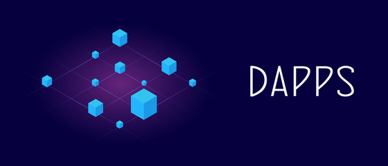 Aufkleber - Decentralized Application on ethereum or bitcoin blockchain technology (Dapps). Fintech Open-source software and Smart Contract concept. Header and footer banner template with text
