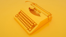 Typewriter On Yellow Background. 3d Illustration