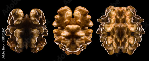 Fotografía Set of kernel walnut isolated on a black background