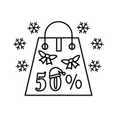 Poster - Shopping bag 50% icon. Simple line, outline vector elements of winter sale icons for ui and ux, website or mobile application