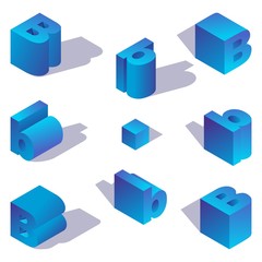 Fototapete - Isometric alphabet collection with letter b in various foreshortening. Blue 3d font made in vibrant gradients