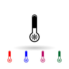 Poster - Cold thermometer and snowflake filled line multi color icon. Simple glyph, flat vector of winter icons for ui and ux, website or mobile application