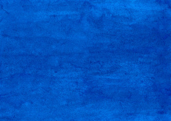 Watercolor deep blue background texture, stains on paper. Hand painted azure color watercolour backdrop.