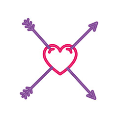 Poster - heart with arrows in neon light, valentines day