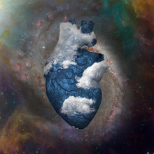 Symbolic Composition. Cloud Heart With Galaxy