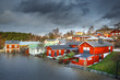 Red houses on the Bank of the river Porvoonjoki river in the small town of Porvoo