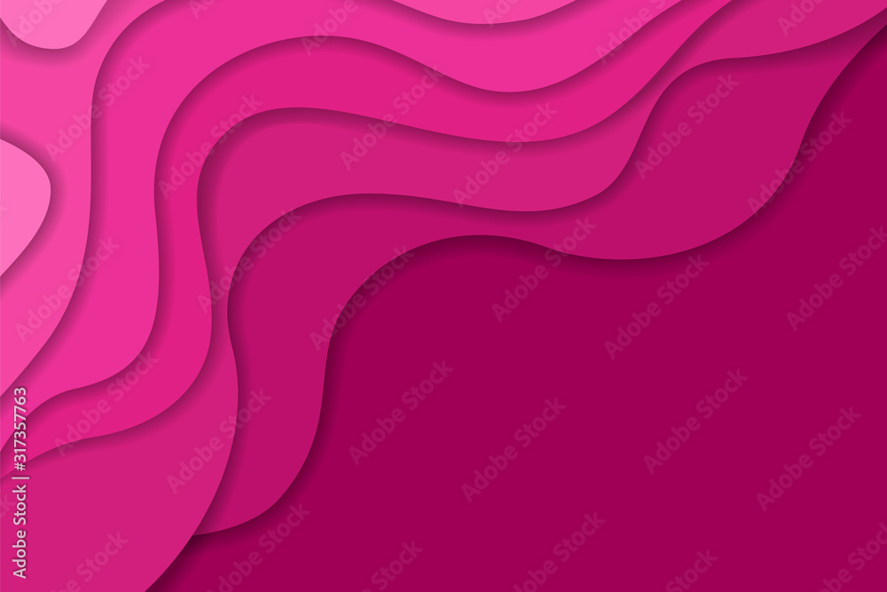 Abstract light and dark bright pink wavy shapes paper cut background with empty place for text. Elegant 3d layered illustration, passion and love concept for Valentines banner, trendy cutout cover - obrazy, fototapety, plakaty 