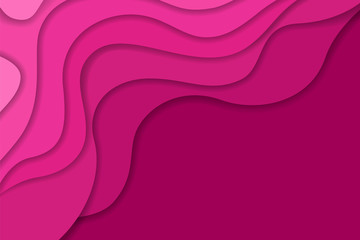 Abstract light and dark bright pink wavy shapes paper cut background with empty place for text. Elegant 3d layered illustration, passion and love concept for Valentines banner, trendy cutout cover