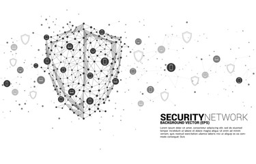 Poster - Protection shield icon from dot connect line polygon network and mobile phone and IT device. concept of guard security and safety