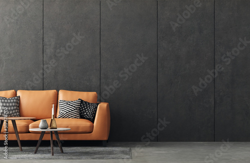 Fotomural Living room interior in loft, industrial style, 3d render