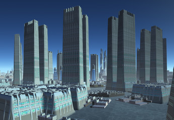 Wall Mural - 3d rendered futuristic city on an alien planet - 3d illustration
