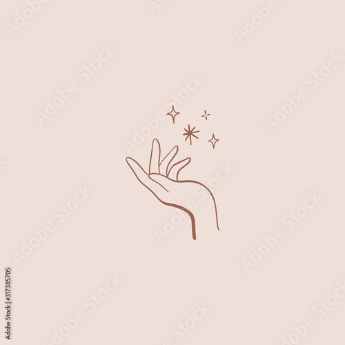 Fotomural Nature logo of hand and stars, linear icon of arm