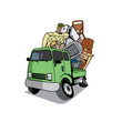 Vector of Cartoon pickup truck loaded  full of household junk design eps format, suitable for your design needs, logo,  illustration, animation, etc.
