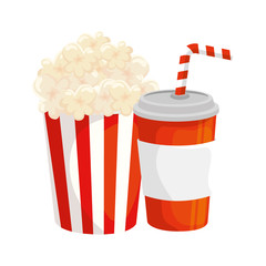 Wall Mural - delicious popcorn in container with drink isolated icon