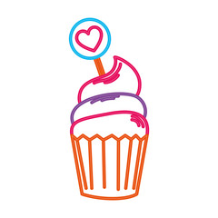 Sticker - cupcake in neon light on white background