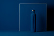 blue bottle on a blue background, art design, monochrome poster, horizontal image, trend color blue.