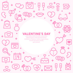 Wall Mural - Valentines day vector background. Line icons, symbols of love. Banner for web..