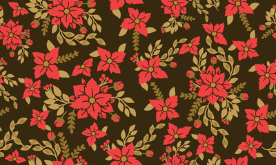 Sticker - Cute and unique Christmas red flower with leaf and red floral pattern art.