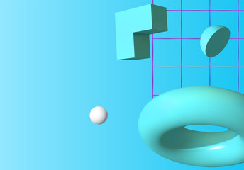 Aufkleber - 3D shapes or abstract design elements falling in trendy colorful surreal background