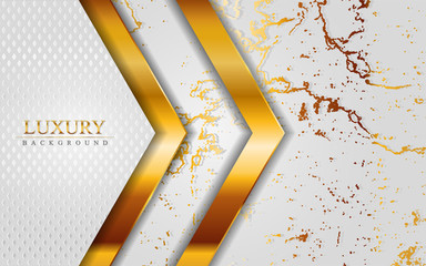 Luxury white abstract background combine with golden marble textured overlap layer.