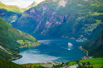 Wall Mural - Fjord Geirangerfjord with cruise ship, Norway.