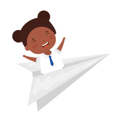 Sticker - cute little student afro girl with paper airplane