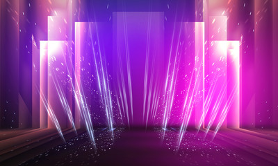 Poster - ultraviolet abstract light. diode tape, light line. violet and pink gradient. modern background, neo
