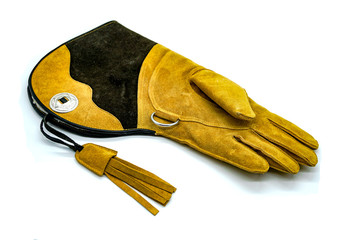 brown mustard falconry glove, isolate on white background