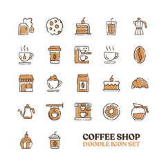 Coffee shop doodle icons, Set of hand drawn cafe related elements.