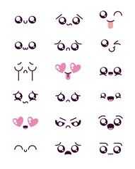 Sticker - Isolated kawaii cartoon face icon set vector design