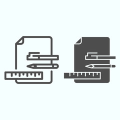 Poster - Office Accessories line and solid icon. Studying accessories vector illustration isolated on white. Pen, pencil, ruler and sheet outline style design, designed for web and app. Eps 10.