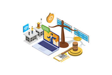 Modern Isometric Copyright & Internet Law Illustration, Web Banners, Suitable for Diagrams, Infographics, Book Illustration, Game Asset, And Other Graphic Related Assets